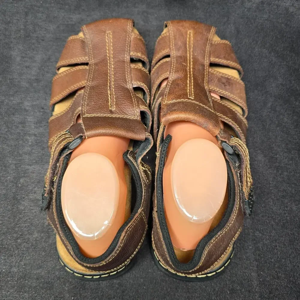 Dr. Scholl's Memory Foam Gaston Brown Leather Sandals Adjustable Straps